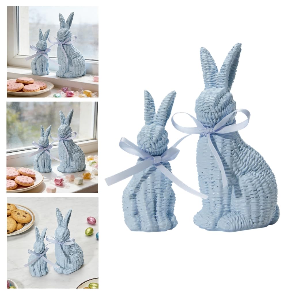 Set di 2 statuette di coniglio pasquale effetto rattan, set di 2 decorazioni da scrivania, idea regalo