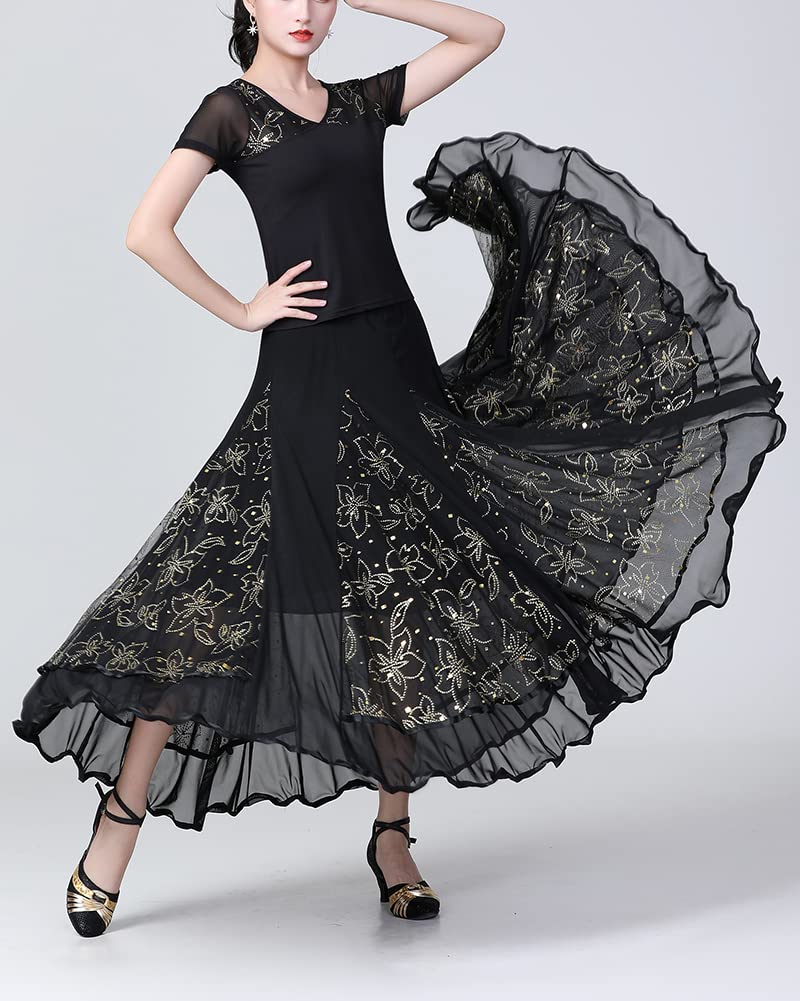 Jupe de Danse du Ventre Haute Fente Longue Jupes Professionnelle pour Femme Jupe Évasée Jupe Maxi Flamenco Danse Grande Costume Danse Orientale