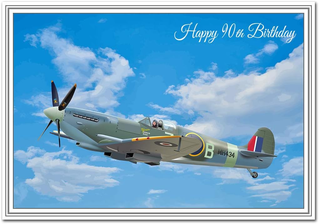 Happy Birthday Card for him - Spitfire IX Aircraft - Men Boys All Ages Keepsake (90th Birthday Card)