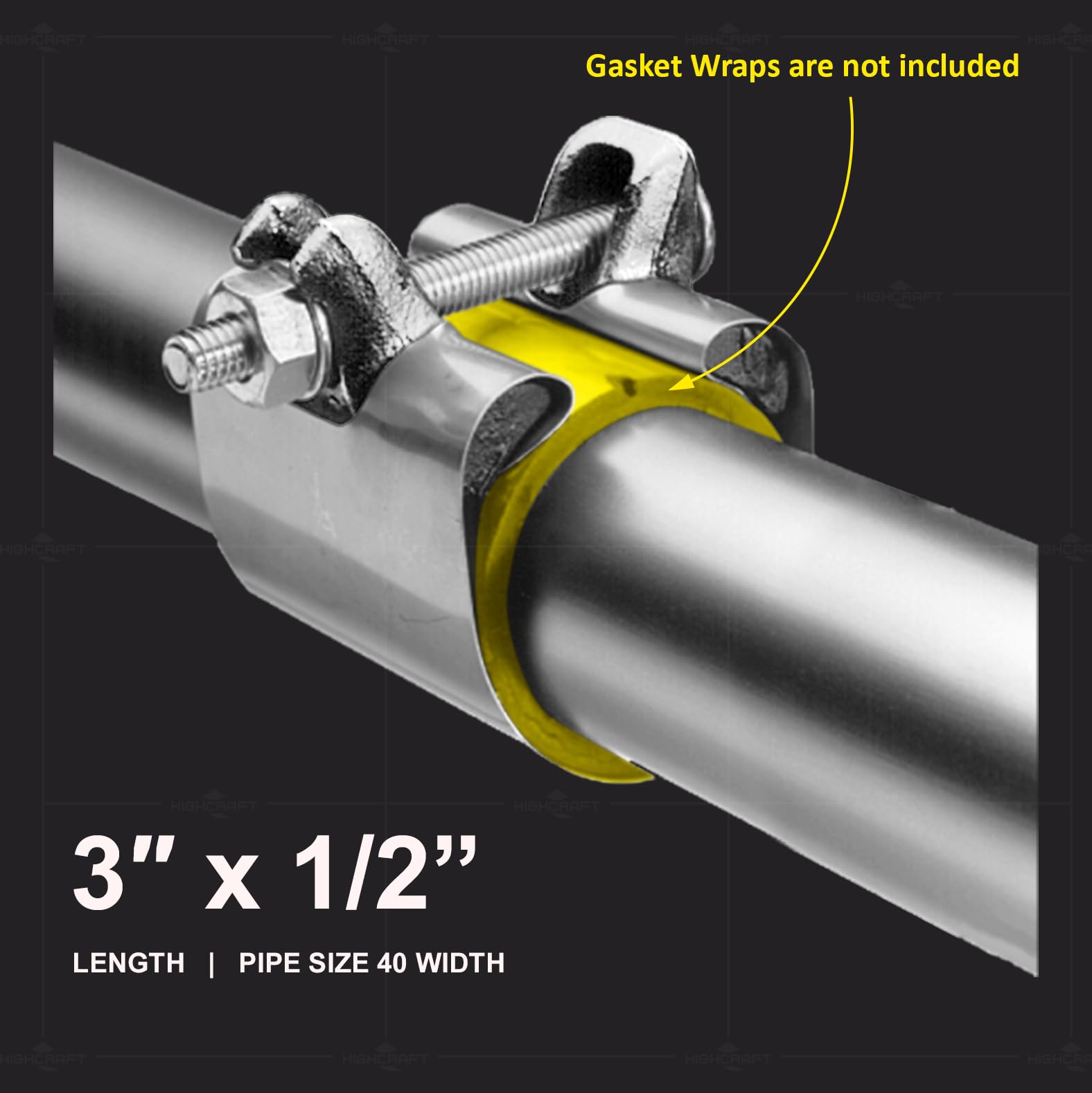 Highcraft Rohrreparaturschelle 1/2, IPS-Einzelschraube, 7,6 cm lang, Edelstahl (5 Stück) Chrom
