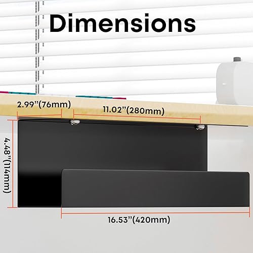 Miniatura 2 de Organizador de cables debajo del escritorio, bandeja de gestión de cables de 17 pulgadas, soporte para regleta de alimentación, organizador de