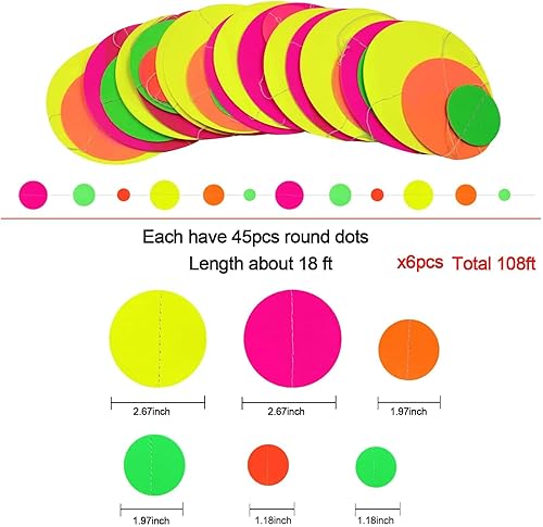 Miniatura 44 de Guirnalda de papel de estrella de neón de 108 pies que brilla en la oscuridad, suministros de fiesta, guirnaldas de papel neón para luz negra