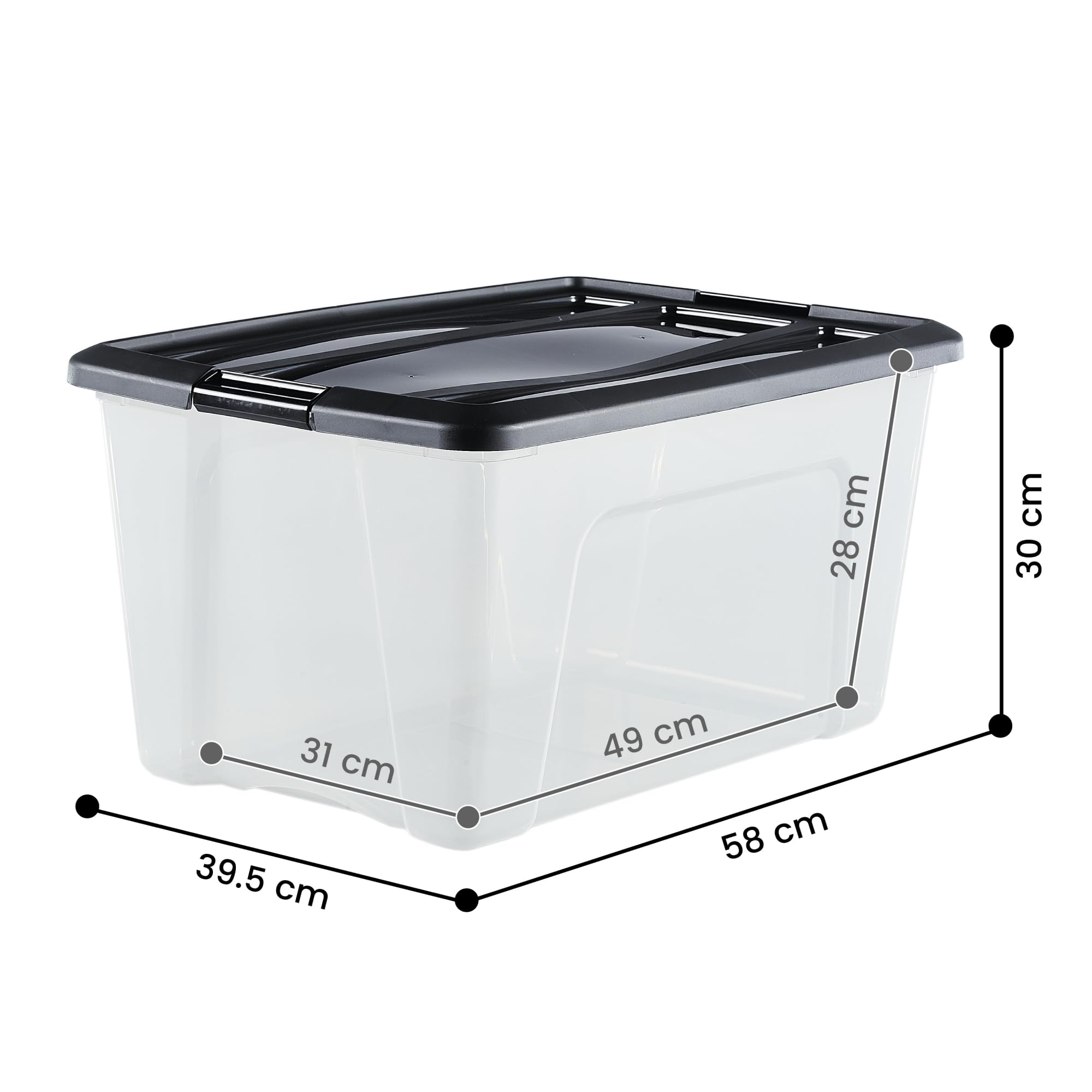 Iris Ohyama Scatole Portaoggetti in Plastica con Coperchio, 45L, Lotto di 6, Nero, Clip di Bloccaggio, Empilabile, Maniglia, Per Camera, Armadio, Ufficio, Organizzatore, Senza BPA Plastica, NTB-45