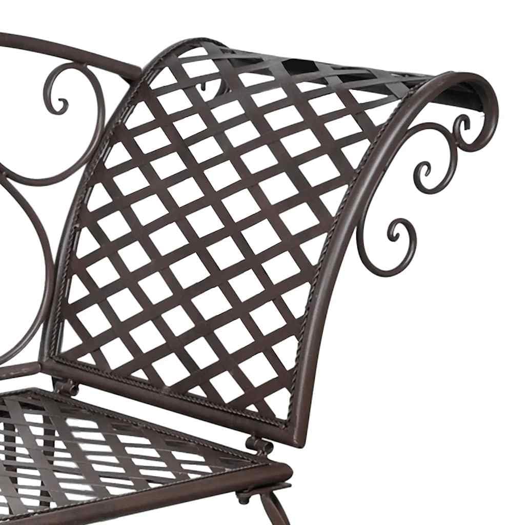 Chaise longue de hierro marrón con adornos florales, 128 cm, tumbona de jardín de hasta 110 kg, estructura de metal resistente a la intemperie