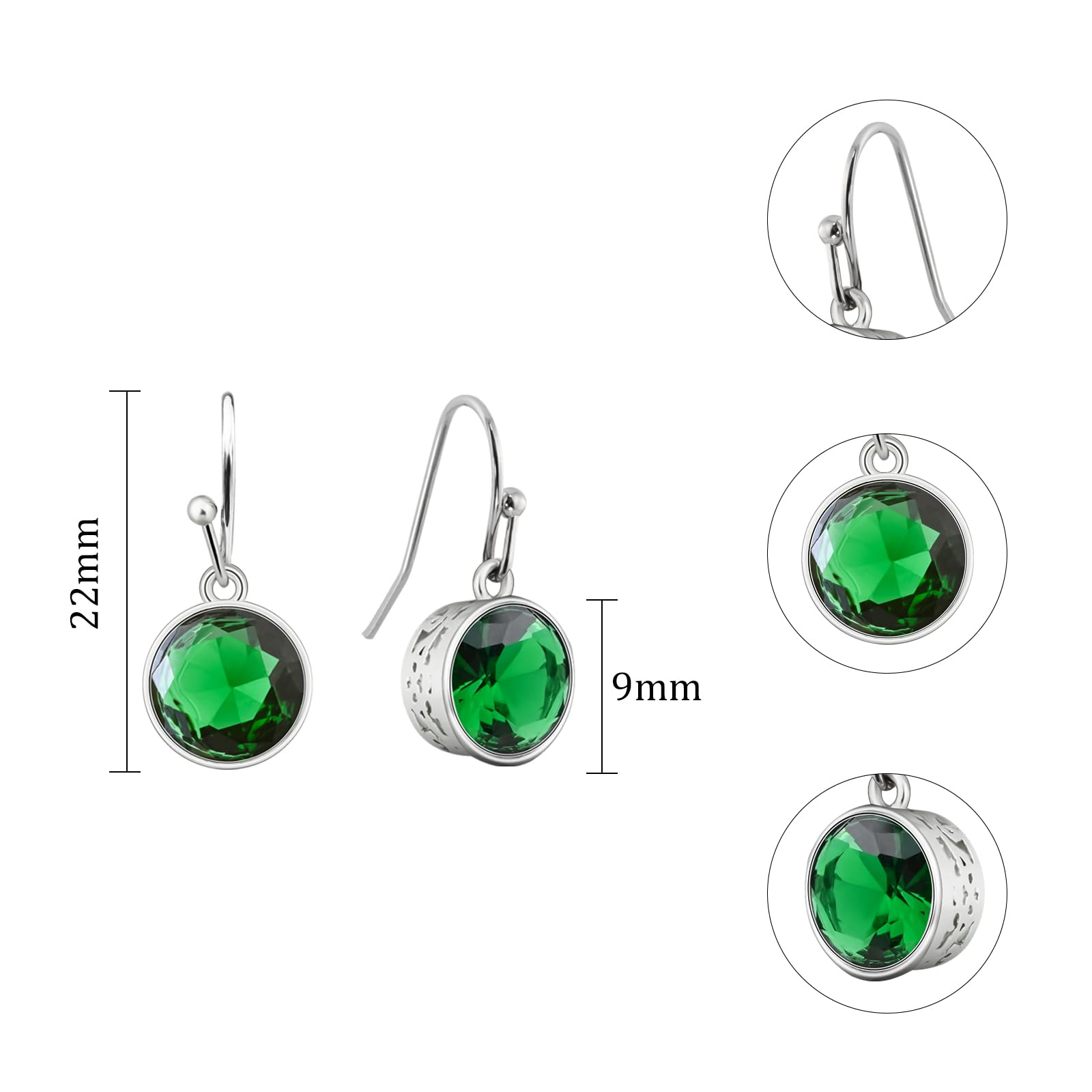 Silber Hängeohrringe mit Smaragd Kristallen für Damen Mädchen, Handgefertigte Haken Ohrhänger, Hypoallergenene Silberohrringe als Geburtstag Geschenk Hochzeit Schmuck