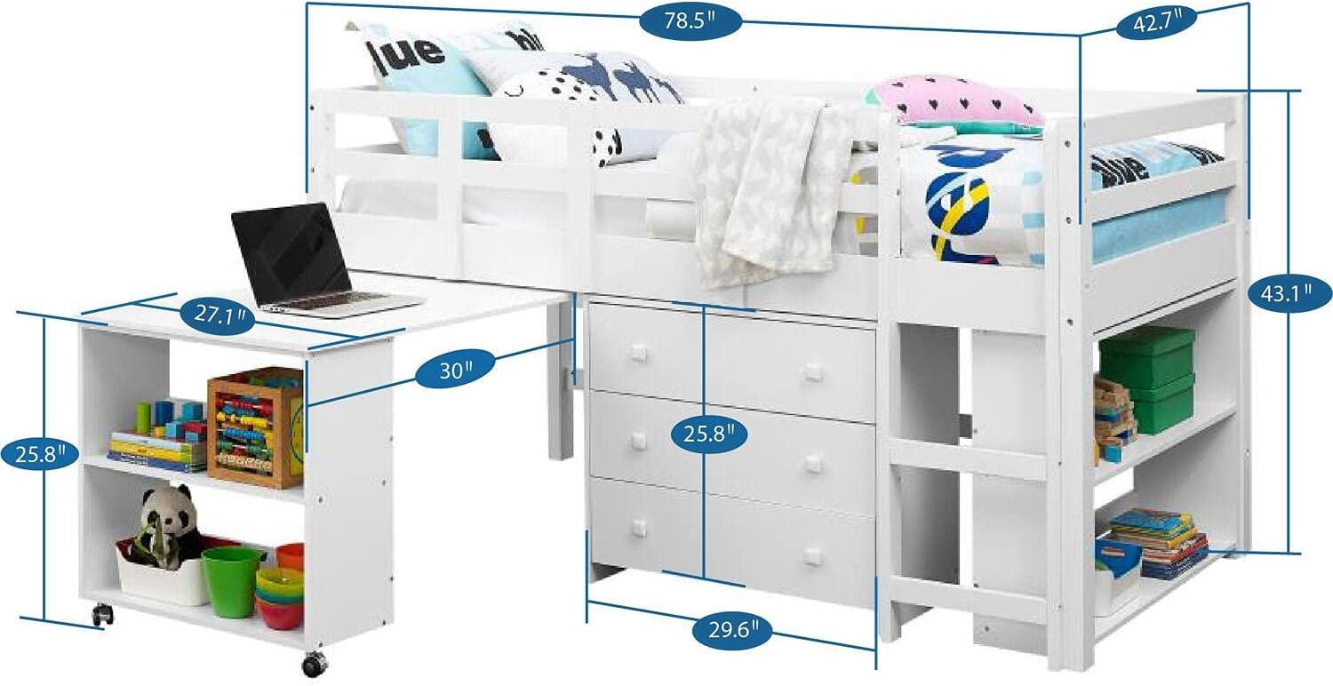 Buy Twin Size Loft Bed with Desk Low Study Kids Twin Loft Bed with Desk