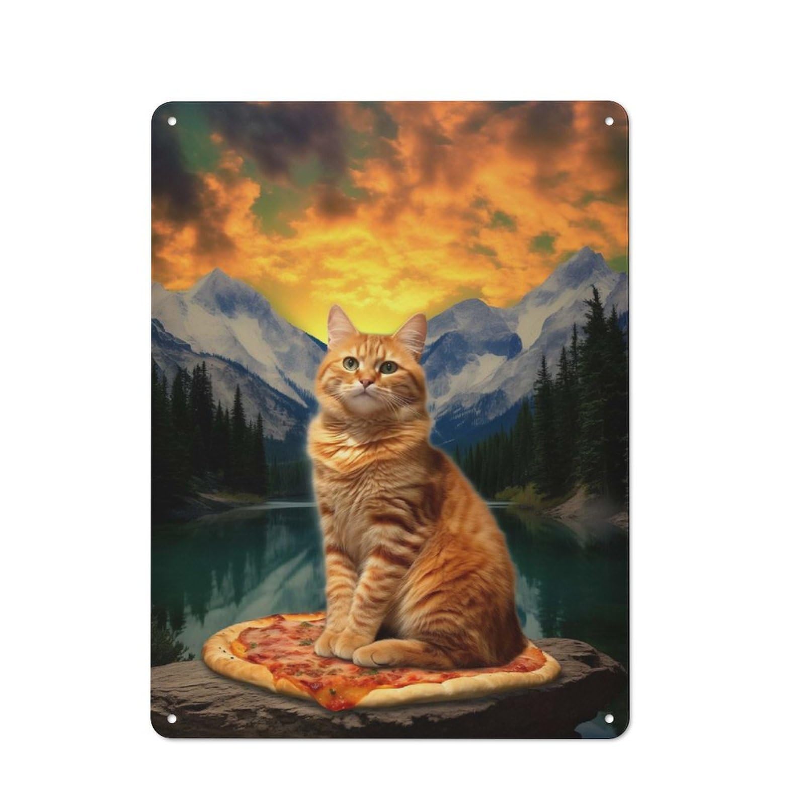 Junmoney Pizza Cat Teton Trek Classic Tin Wall Sign 40X30cm, Diner Style Decor For Coffee Bar, Kitchen, Bistro Or Tea Corner