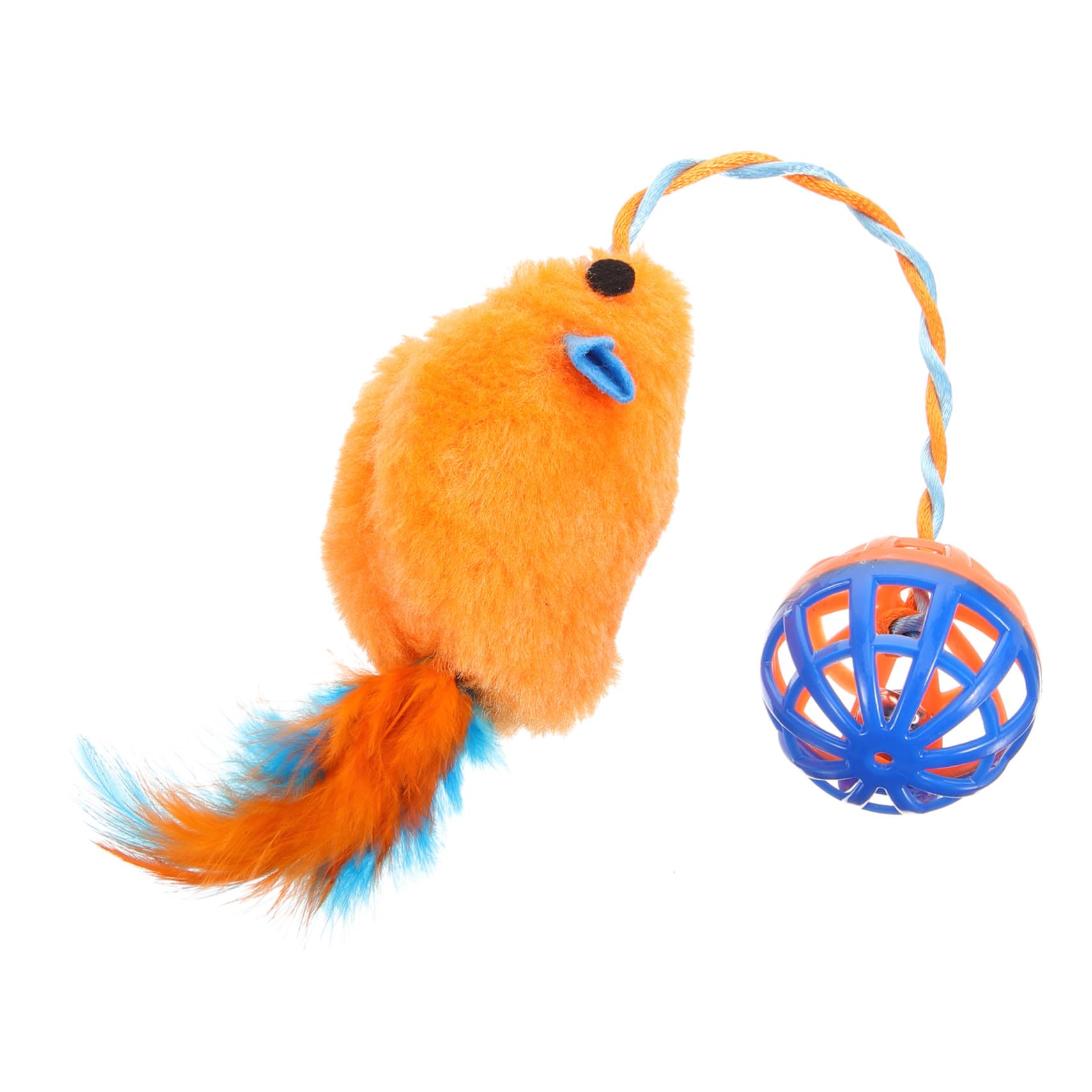 ERINGOGO Chat Interactif avec Souris Peluche et Clochette Plastique Orange Intérieur pour Chaton Accessoire de Capture et Stimulation Mentale