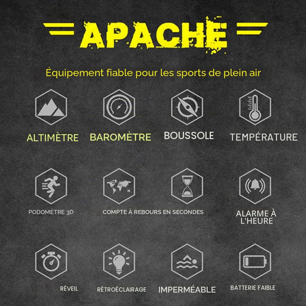 Hommes de Montre Militaire Extérieure Sport Numérique Étanche Armée Montre-Bracelet avec Chronomètre Altimètre Hauteur/Mesure De la Pression, pour la Randonnée Running Alpinisme