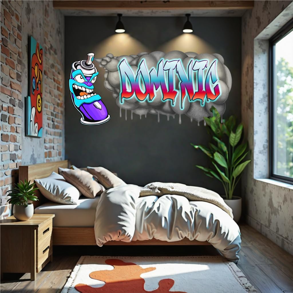 Custom Name Wall Decal – Personalized 3D Graffiti Vinyl Art Sticker, Removable Peel & Stick Mural for Kids Room, Game Room, Bedroom, Playroom Decor (AKC029.4-M)