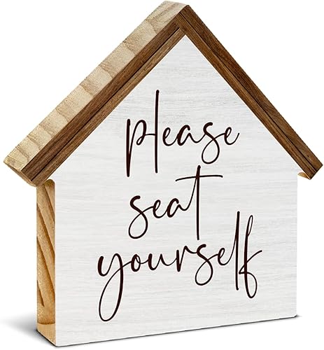 Miniatura 13 de Letrero de baño con texto en inglés "Please Seat Yourself", decoración de baño de casa rústica, bloque de madera en forma de casa para estante de