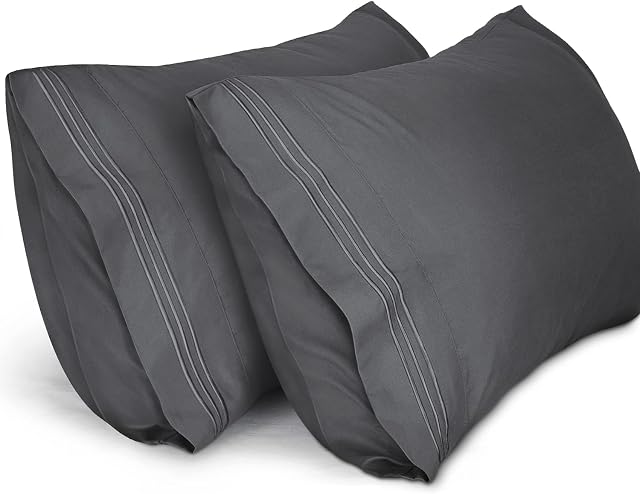 LiveComfort Pillow Cases (2 Pack), King Size Soft Brushed Microfiber Pillowcases, Machine Washable Wrinkle Free Breathable (Dark Grey, King)