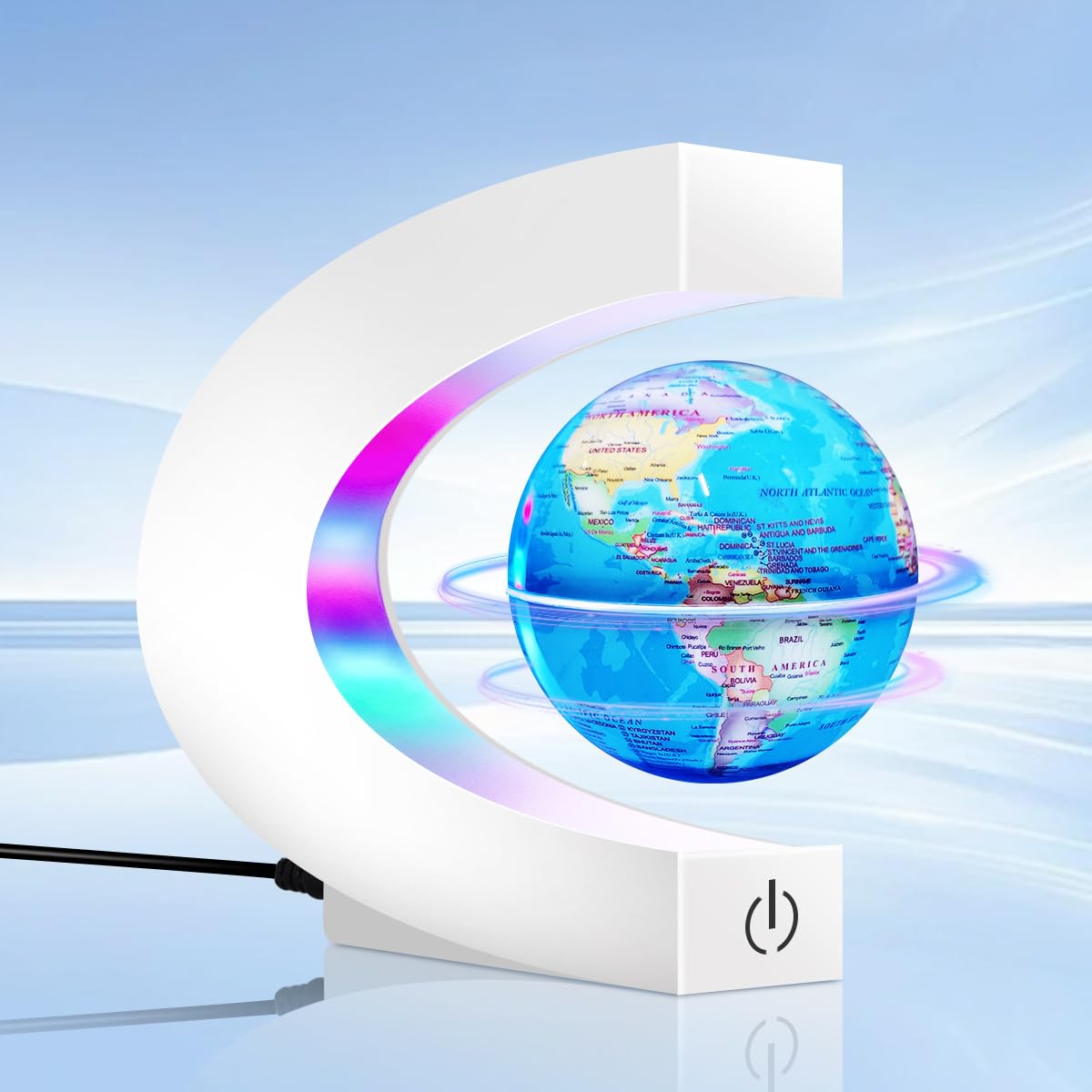 Magnetic Levitating Floating Globe with 7 Colored Lamp, Cool Tech Gadgets Gifts World Globe Lamp for Men Father Teenage Boys Girls, Birthday Gifts Desk Decor Office Home Display Frame