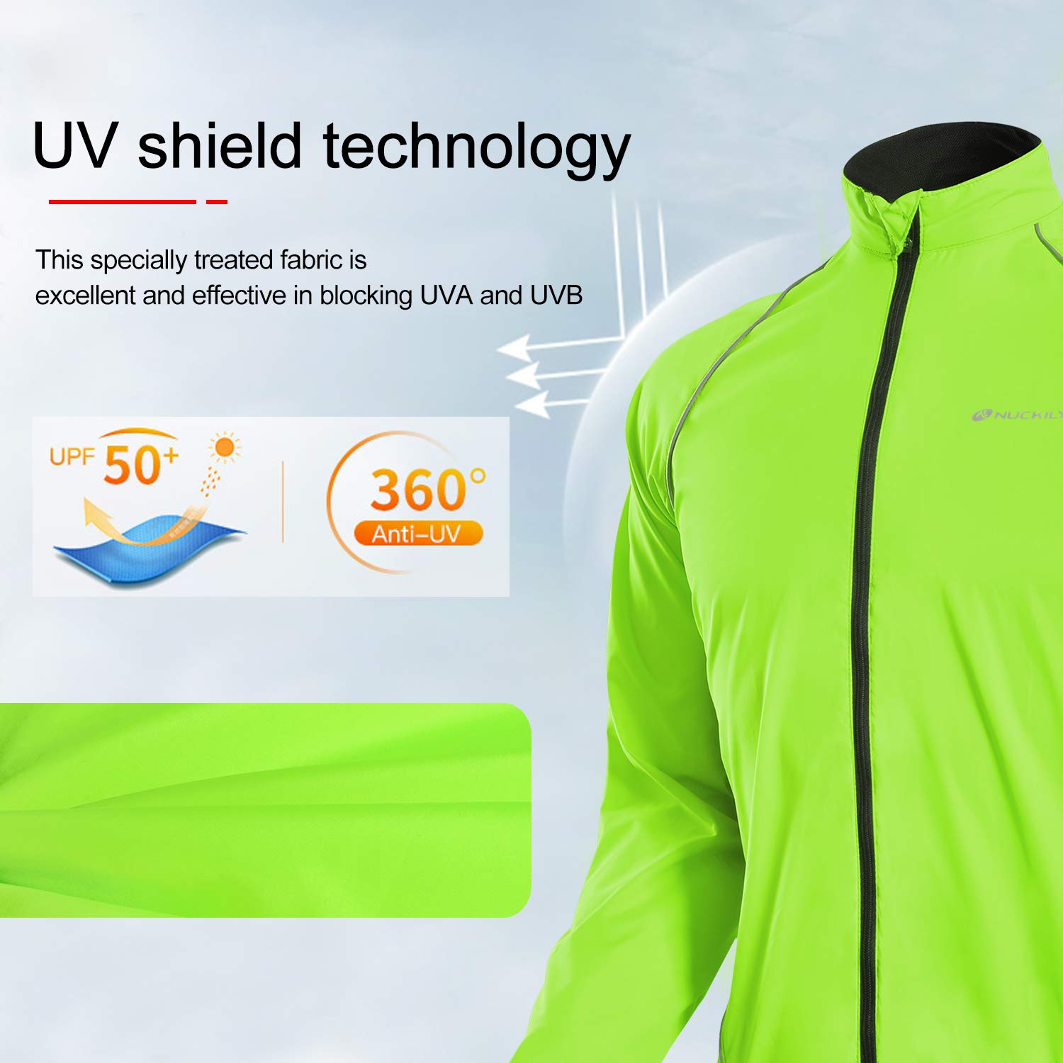 NUCKILY Giacca da ciclismo multifunzione da uomo, giacca a vento, antivento, impermeabile, traspirante, riflettente, per mountain bike, anti-UV, jogging, escursionismo