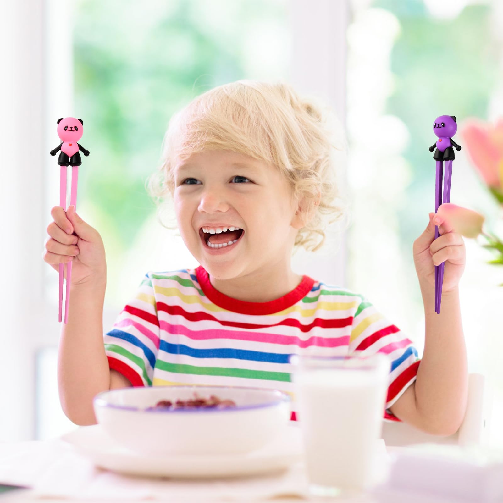 Bacchette Per Sushi E Ramen A Forma Di Panda, Riutilizzabili E Antiscivolo, Set Per Bambini E Principianti In Resina E Silicone (Bianco E Nero) - 2