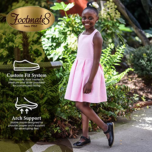 FOOTMATES Lydia Leather Mary Jane Girls Party Dress Flats Shoes with Custom-Fit Insoles, Slip-Resistant Non-Marking Outsoles - for Toddlers and Little Kids, Ages 1-82