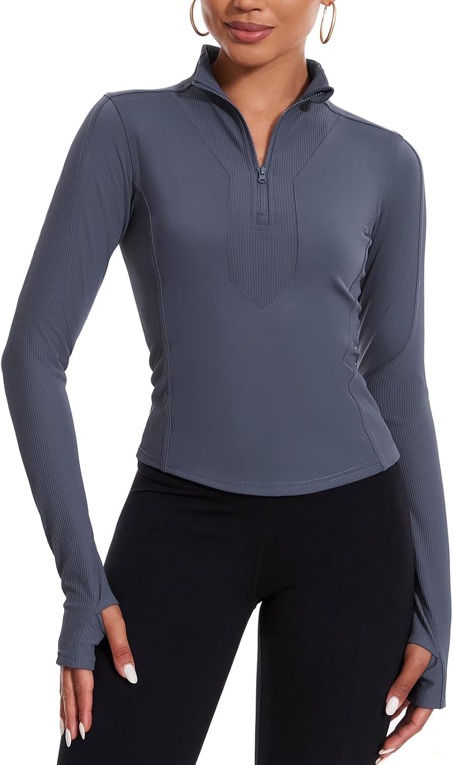 Lightbare Women’s Cropped Workout Jacket Lightweight Slim Fit Long Sleeve Half Zip Athletic Tops for Yoga Running Track