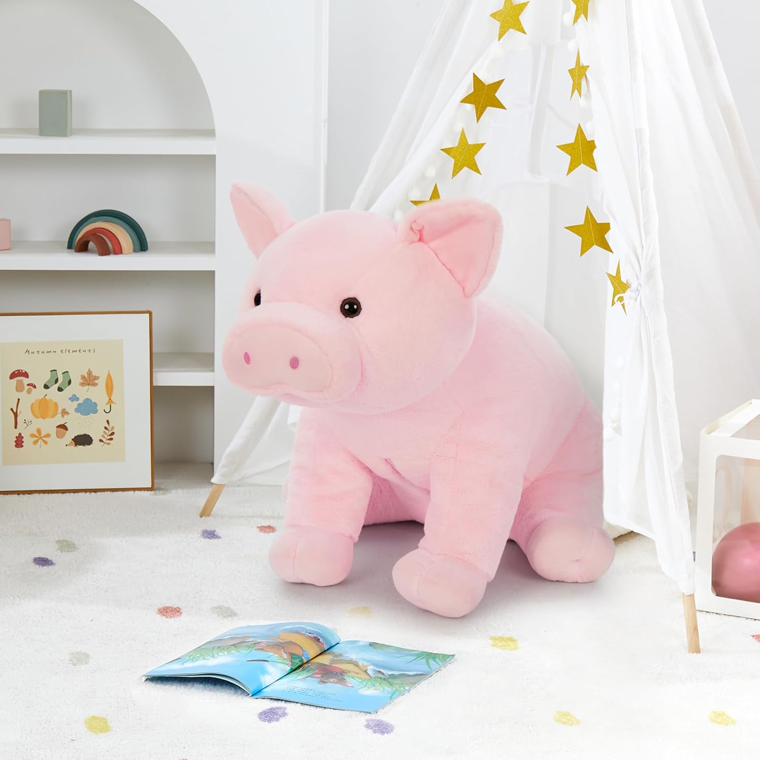 Giant Pig Plush Toy, 27.6" Large Pink Pig Stuffed Animal with Big Ear, Cute Snuggly Stuffed Pig for Kids Adults, Cuddly Farm Animal Plushies for Christmas Birthday Gift