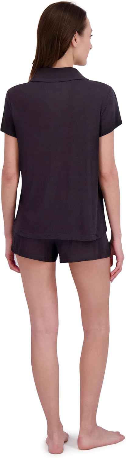 BORN Soft Modal Pajamas for Women, Short Pajama Set for Women 2 Piece with Classic Button Down Top and PJ Shorts - Image 4