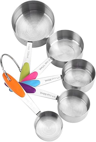 Juego de 5 tazas medidoras de acero inoxidable con báscula, juego de 5 piezas de acero inoxidable para azúcar, café, leche, utensilios de cocina y