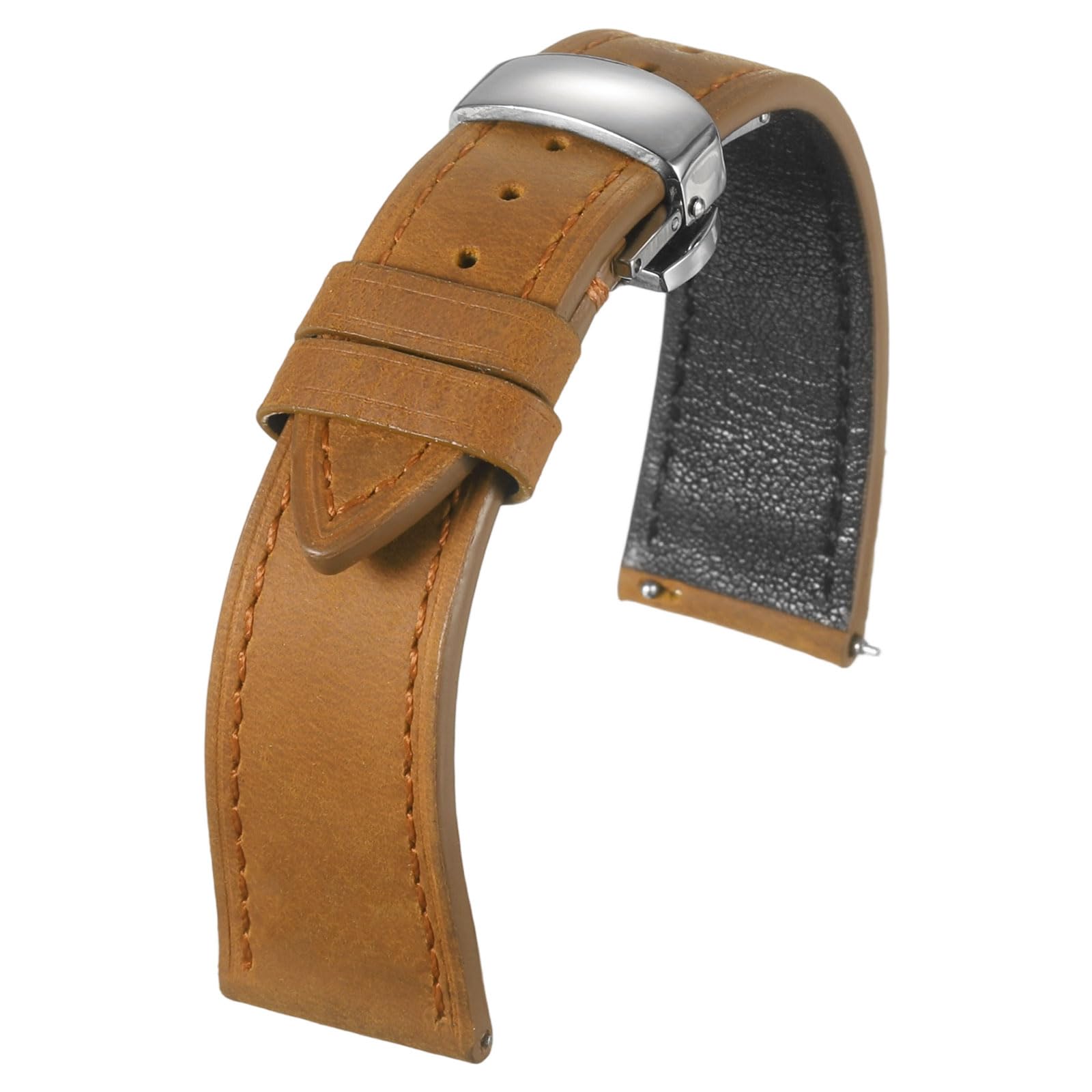 Leather Watch Band Vintage Watch Strap Quick Release Wristband Replacement Bands with Stainless Steel Butterfly Buckle for Men and Women