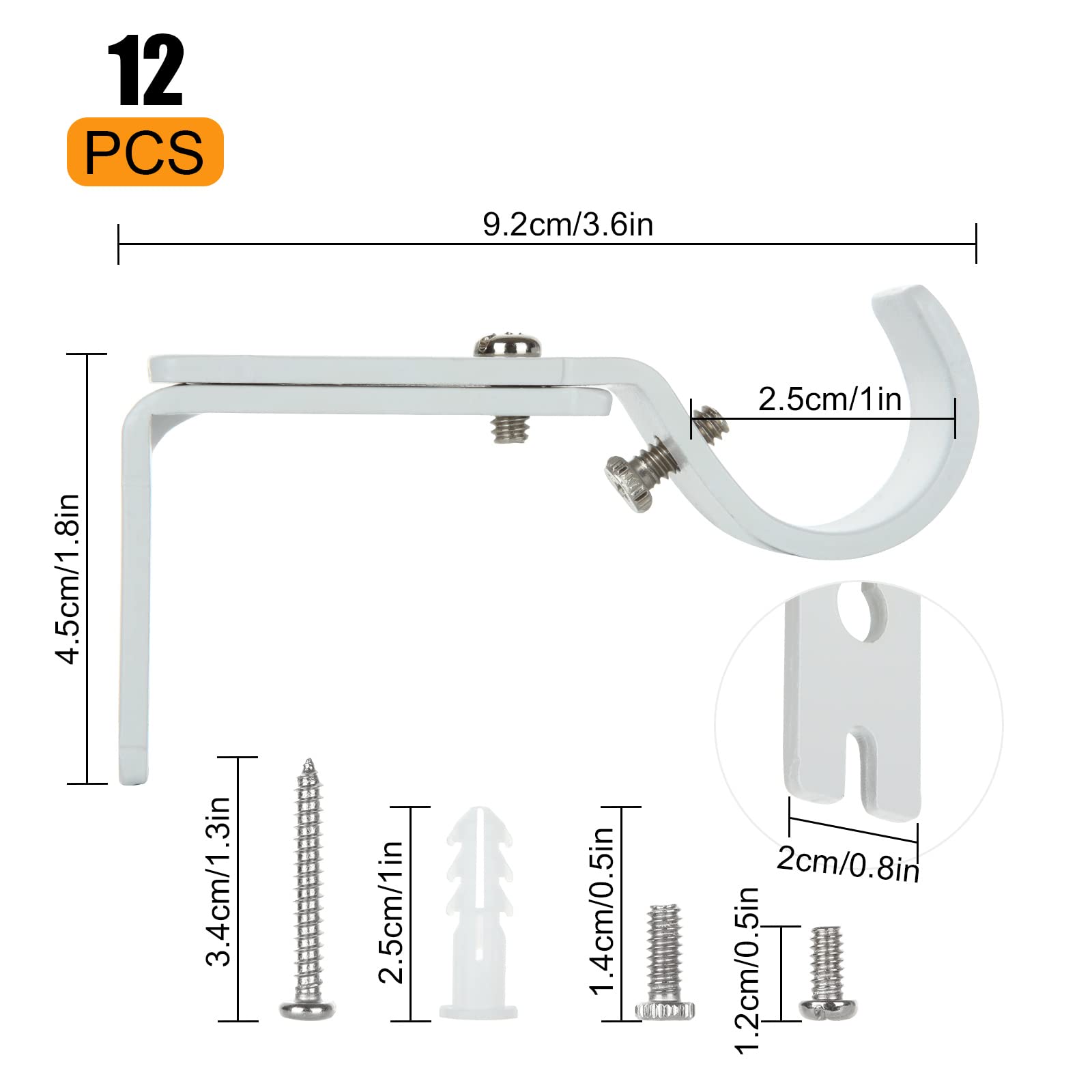 Snapklik.com : 12 Sets Curtain Rod Bracket For 1 Inch Rod, Adjustable ...