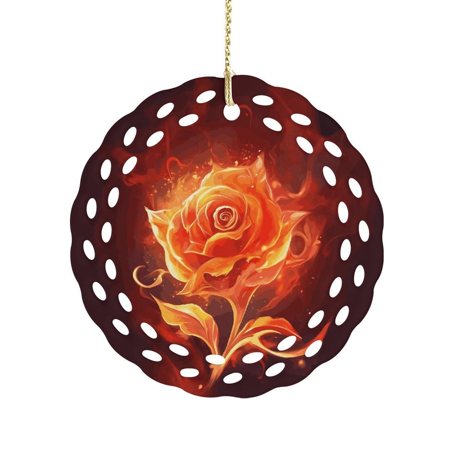 Fodpand Women's Style Flame Rose Ceramic Ornament For Home Decor 3.2" Round Tree Decoration Christmas Ornaments For Men Double-Sided Design