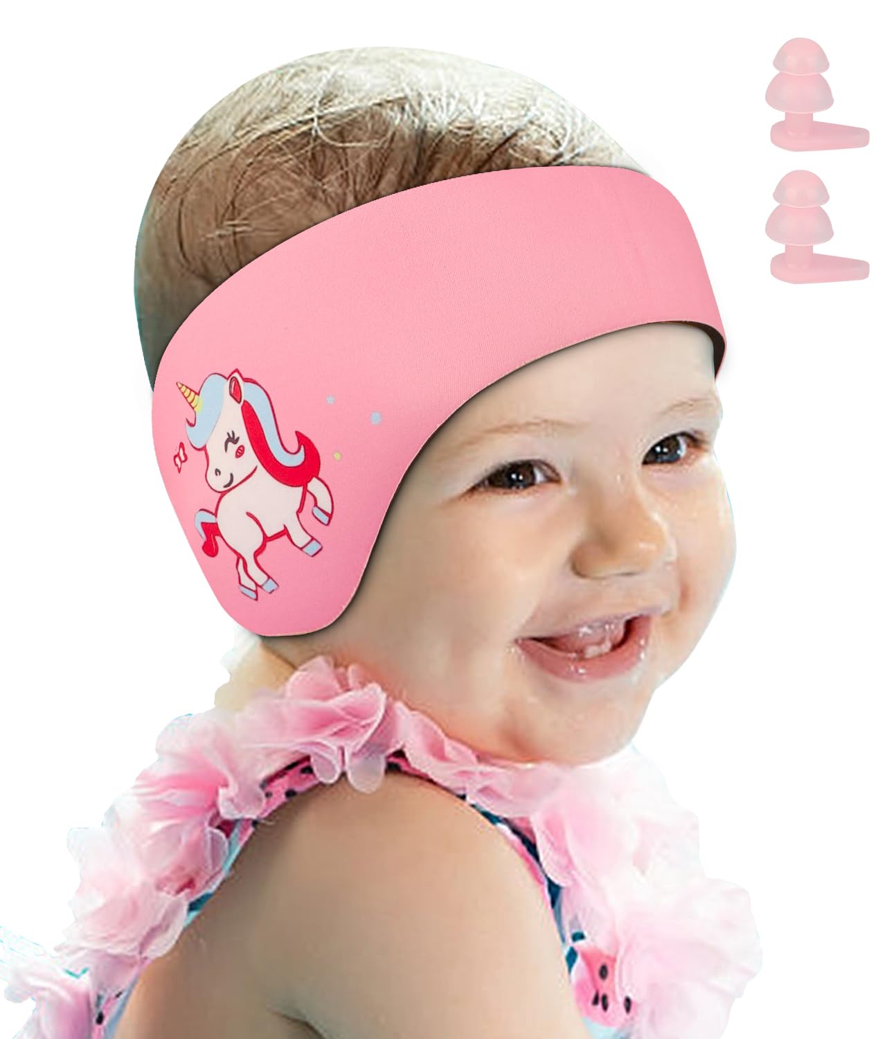 2 Fasce Nuoto Bambini Antiacqua - Con Protezione Orecchie E Design Dinosauro - Foto 3