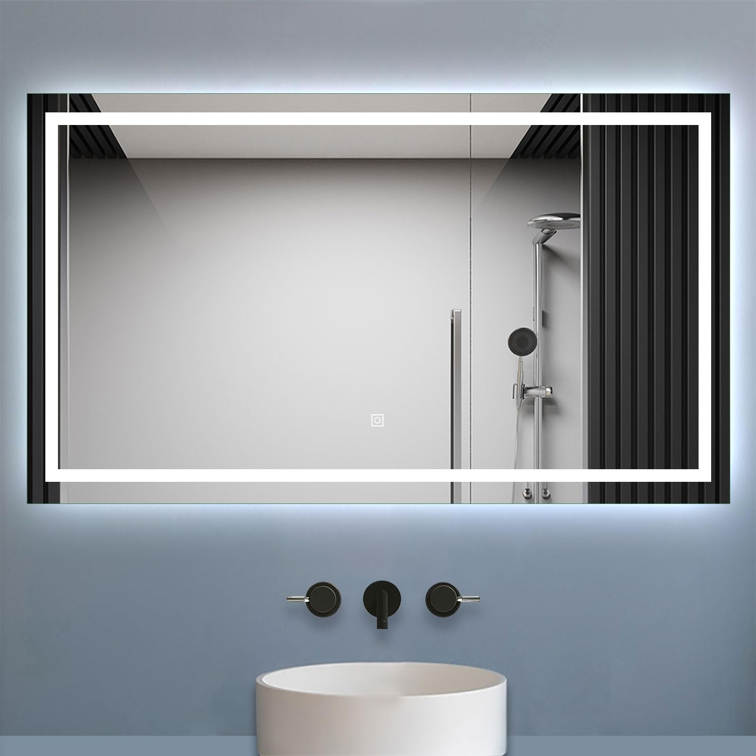 Biubiubath Bathroom 1500x700mm Bathroom LED Mirror with Lights Demister Touch Sensor Wall-mounted Horizontal/Vertical