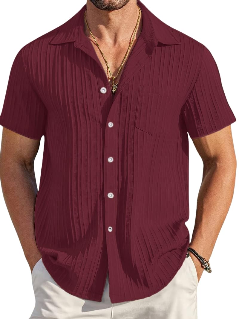 TAGDO® Men's Casual Shirts |Half Sleeve|Line Textured|Solid Regular Fit Shirt (5182)