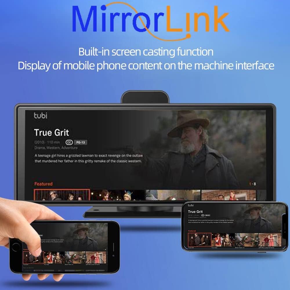 Portable Car Stereo Wireless Apple CarPlay Android,10 Inch Touchscreen Car Radio Receiver with 2K Front DVR/1080p Rear HD Camera,Bluetooth Handsfree Multimedia Player GPS/WiFi/AM/FM/Mirror Link