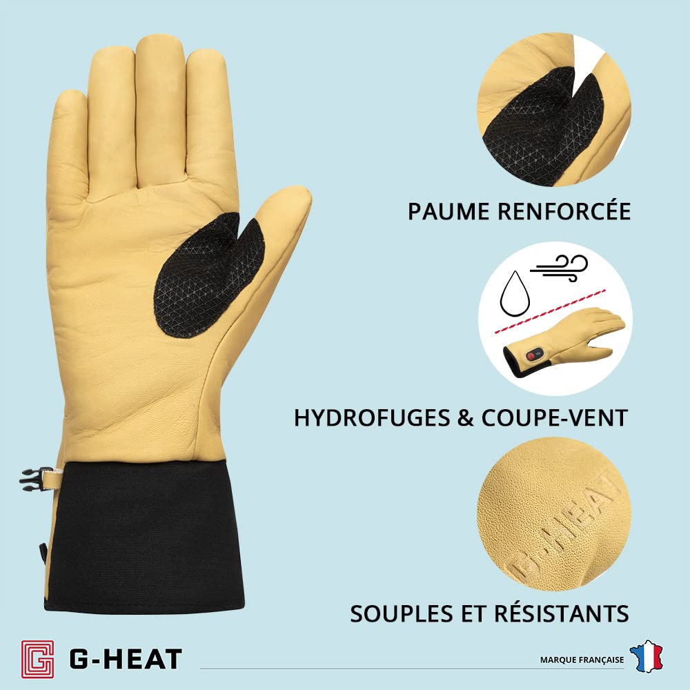 G-Heat - Guantes de trabajo con calefacción de cuero - Mixtos - Excelente agarre - Resistentes - Repelente al agua - Usos: trabajo, manipulación de objetos, DIY. Incluye baterías y cable de carga