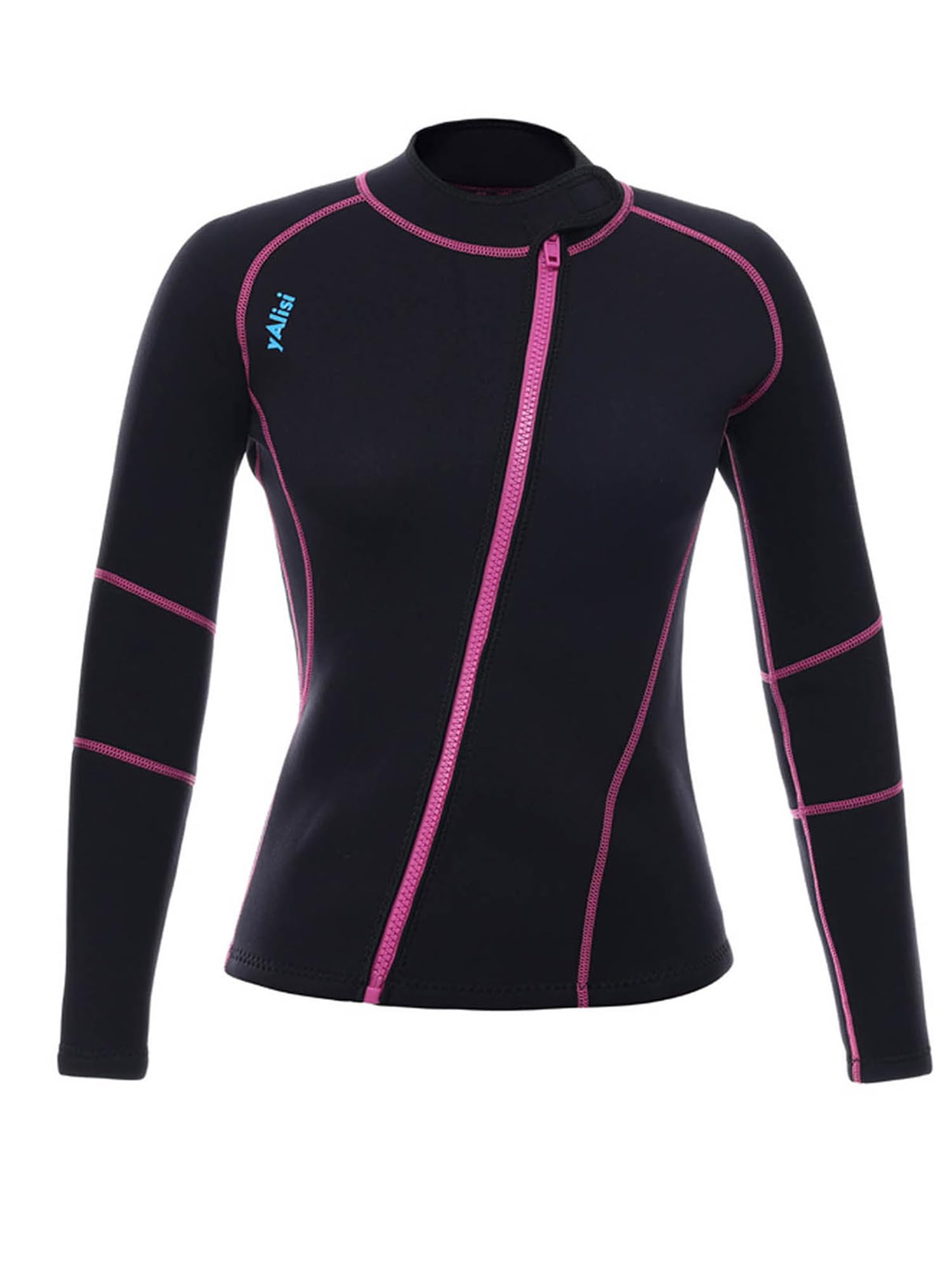 JanJean 3mm Women Neoprene Wetsuits Jacket Long Sleeve Vest Top Front Zipper Diving Suit Black XXL