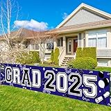 Ticuenicoa GRAD 2025 Yard Signs 120x20 Inches, Graduation Lawn Sign with Fireworks, Cap & Balloons, Purple Backdrop for Outdoor Decor