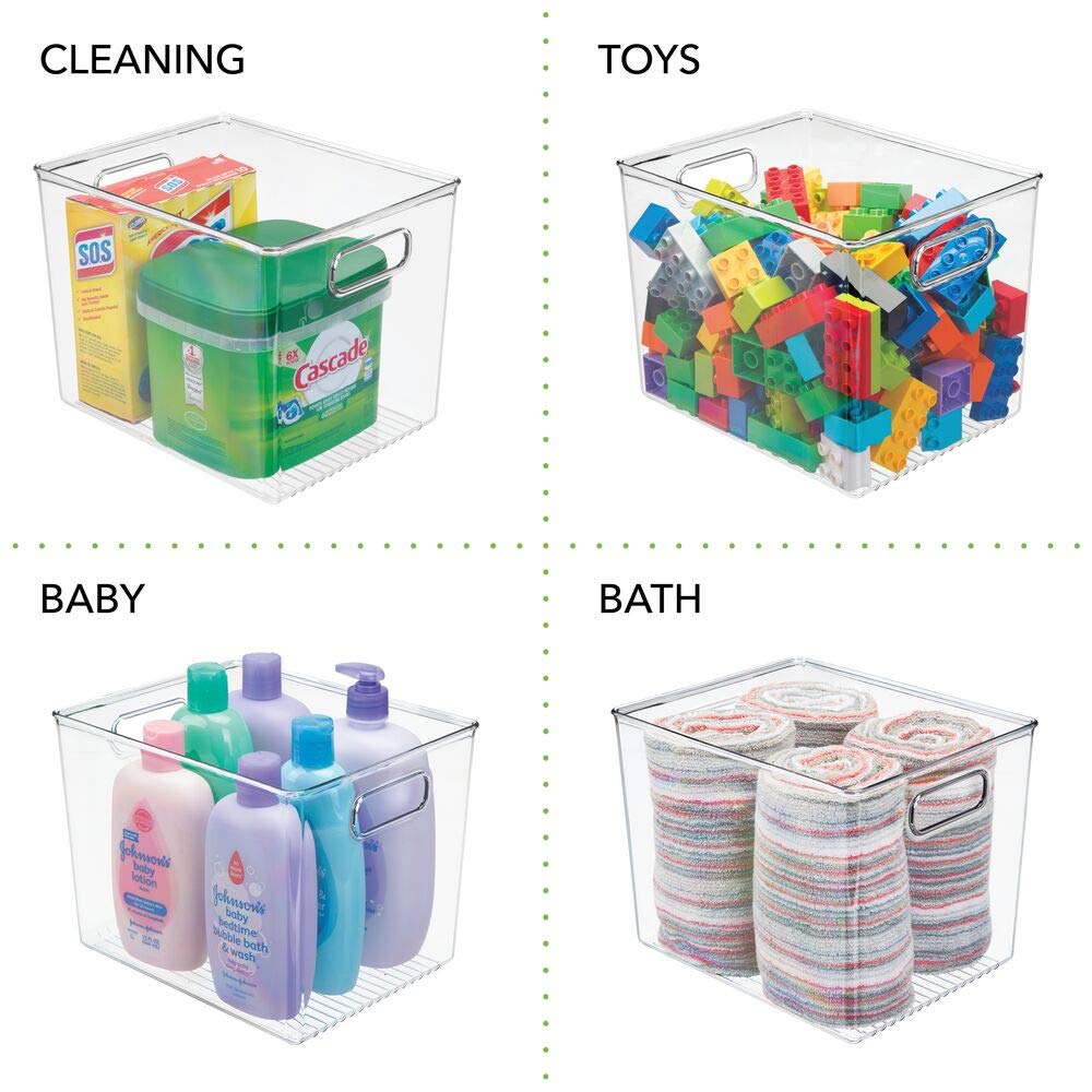 mDesign Plastic Food Storage Container Bin with Handles - for Kitchen, Pantry, Cabinet, Fridge, Freezer - Organizer for Snacks, Produce, Vegetables, Pasta - BPA Free - Medium - Clear