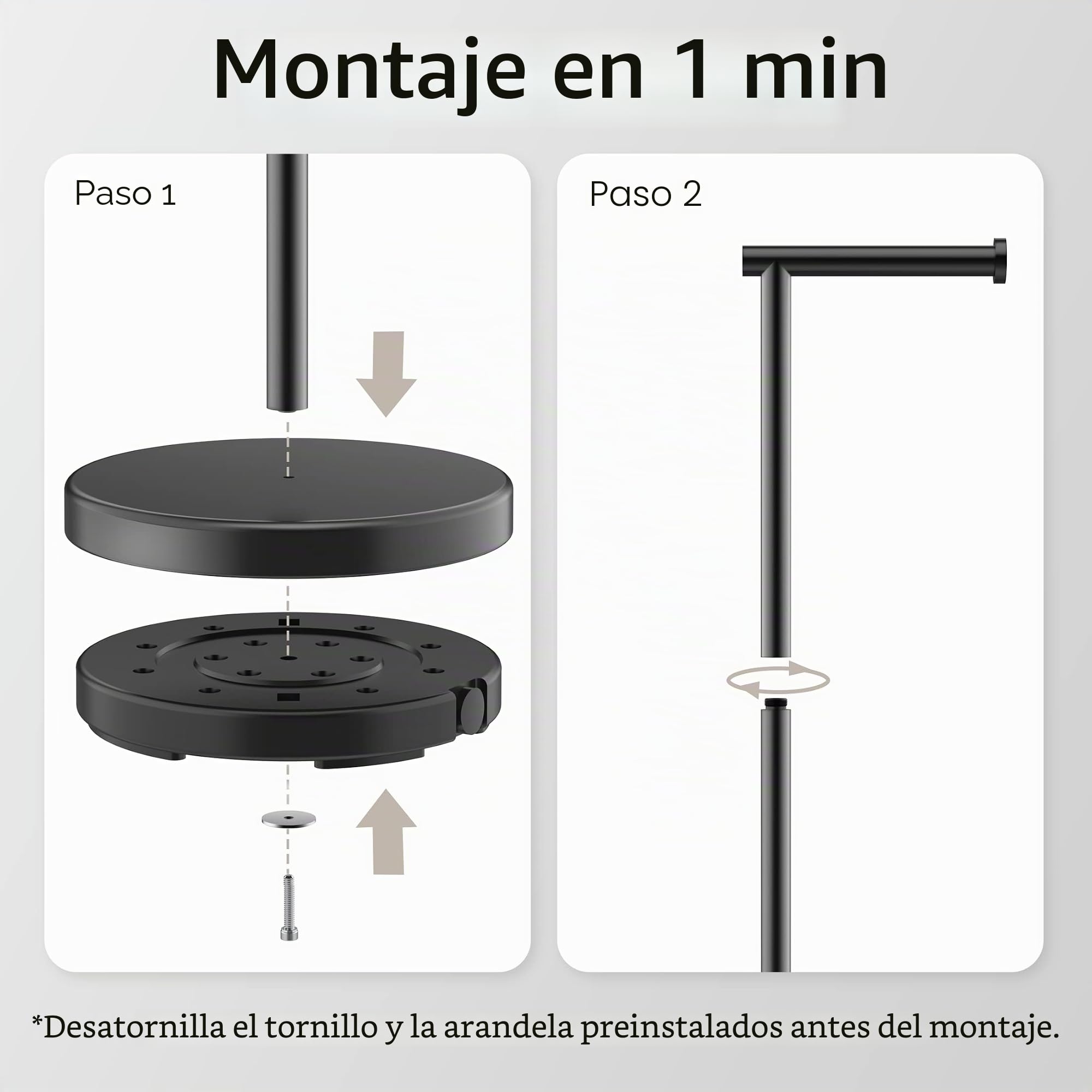 KES Portarollos Papel Higienico de Pie Negro Porta Rollos de Papel Higienico Portarollos Papel Higienico de Pie, Portarrollos Baño Acero Inoxidable, BPH283S1-BK
