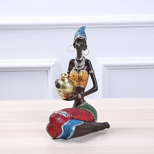 Miniatura 1 de Decoración para el hogar Resina África Lady Escultura Figuras de personaje Moda Adornos de escritorio Arte moderno Estatua de resina africana