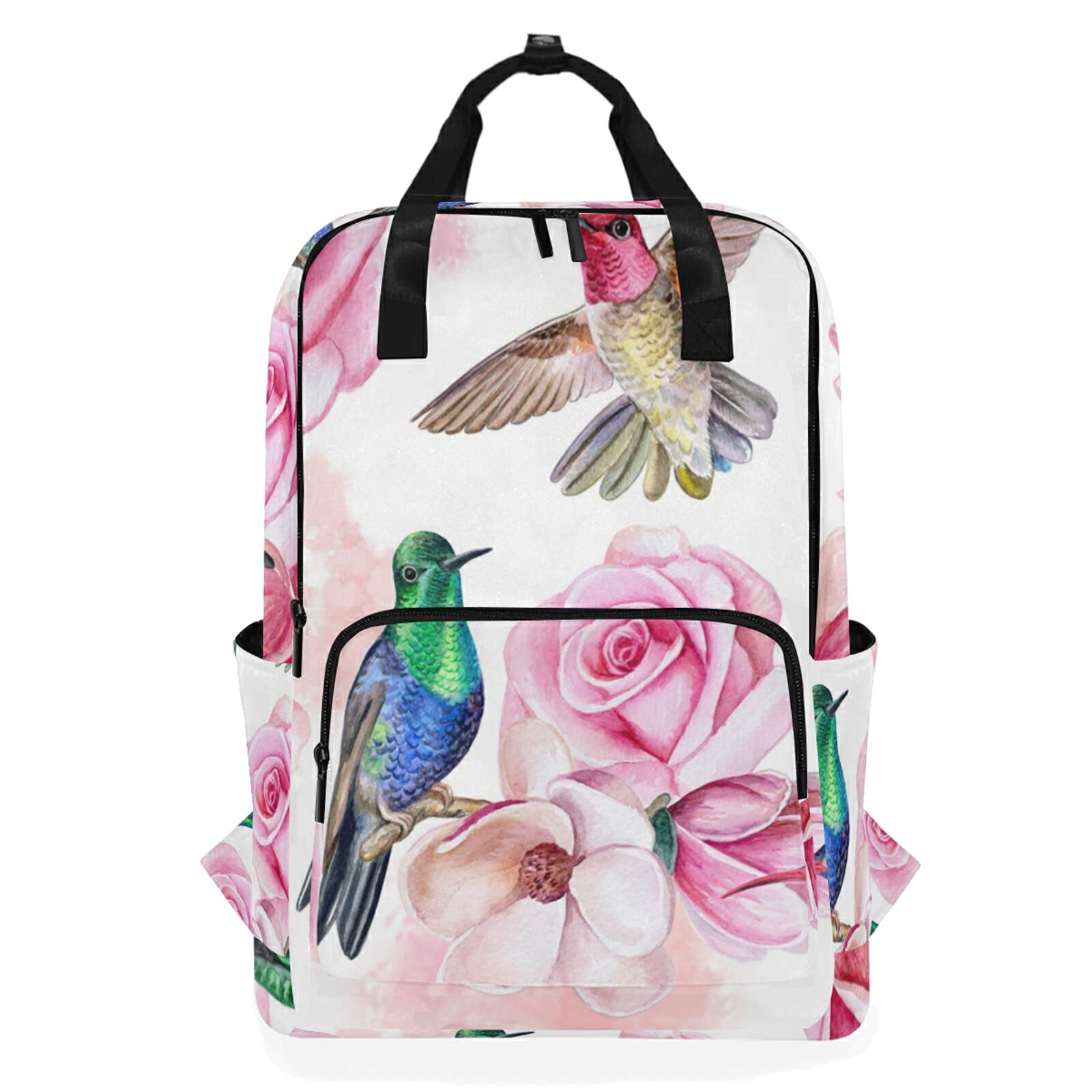 Linomo Hummingbird Flower Rose Backpack Daypacks Bookbag Camping Hiking Travel School Shoulder Bag Laptop Rucksack Computer Backpack for Kids Boys Girls Men Women