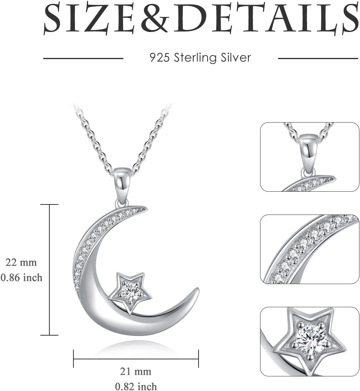 Moon and Star Necklace, 925 Sterling Silver Moissanite Crescent Star Pendant, Gifts for Women Mom Wife, Adjustable Chain 18+2 - Image 5