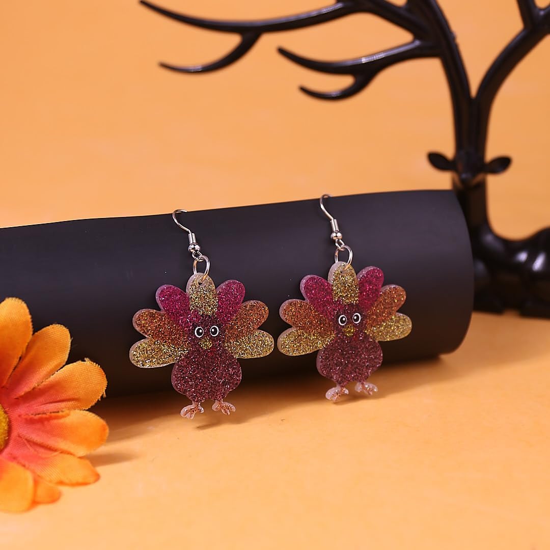Fall Earrings for Women Cute Fall Turkey Maple Leaf Pumpkin Dangle Earrings Glitter Wooden Sunflower Eaarring Thanksgiving Autumn Jewelry Gifts Outfits Accessories - Image 7