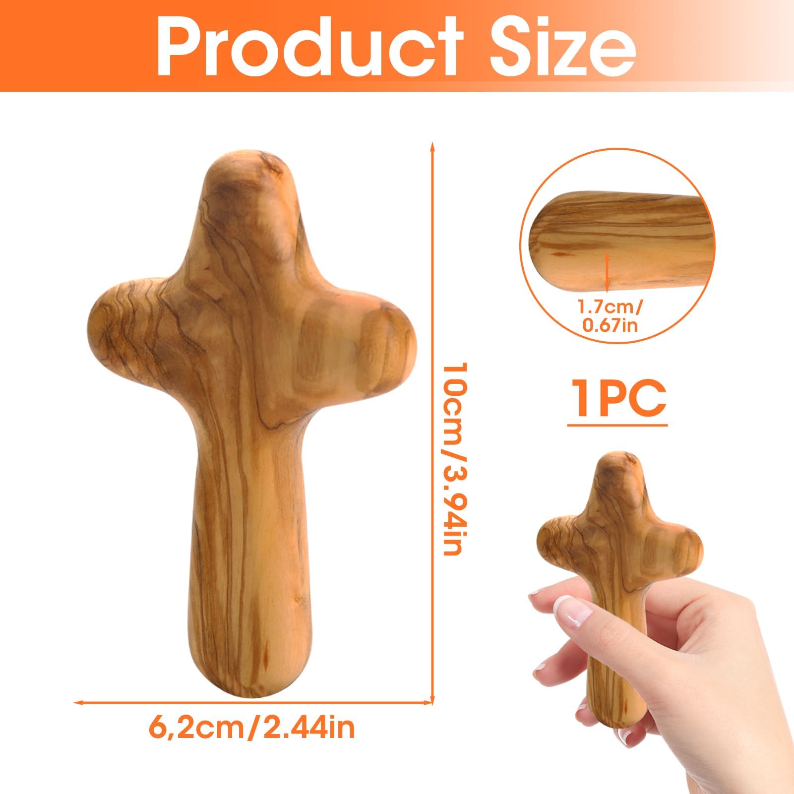 Legno d'ulivo che tiene croce preghiera fine comfort palmare tenuto in mano in legno d'ulivo aggraffato comfort con croce regalo cristiano