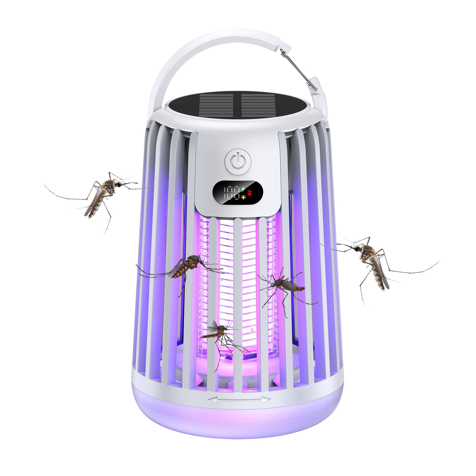 Bug Zapper,2000mAh Insect Pest Fly Killer,Type-C/Solar Charging,Electric Mosquito Zapper Solar Dual Ultrasonic & Digital display,Waterproof Mosquito Killer for Indoors and Outdoors (white)