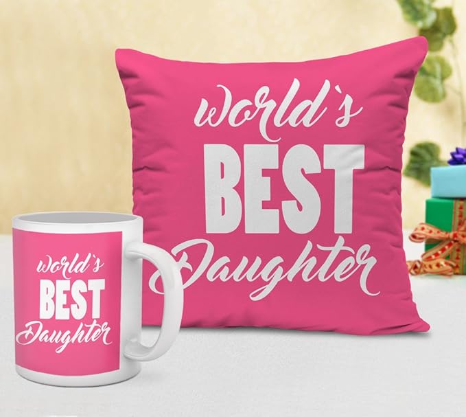 TIED RIBBONS Birthday Gift for Daughter Girls World's Best Daughter Printed Cushion with Filler (12