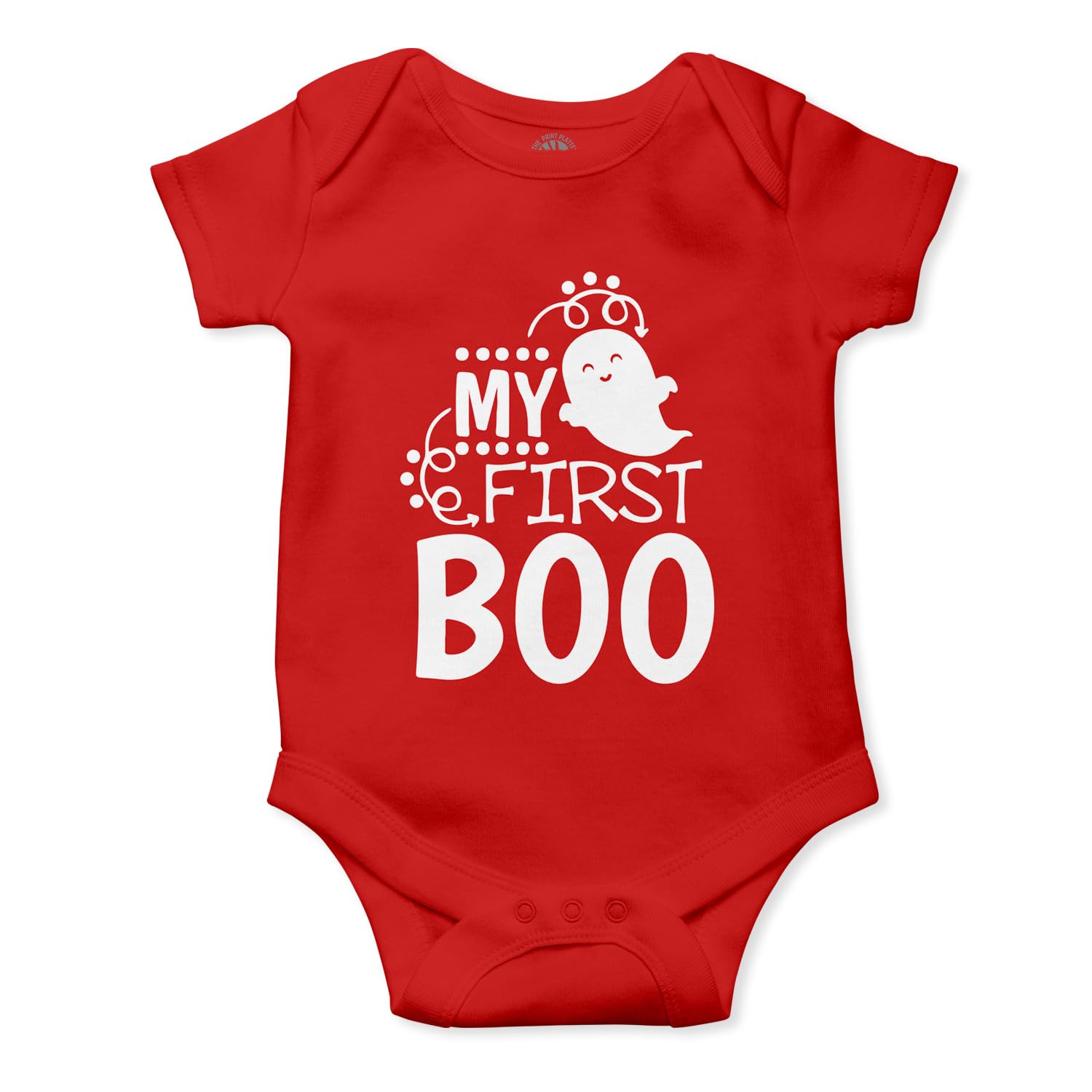 THE PRINT PLATTERBoo! Red Unisex Half Sleeve Baby Romper With Print | My First Boo Red Romper 100% Organic Cotton Baby Romper With Envelope Neck|R-R17
