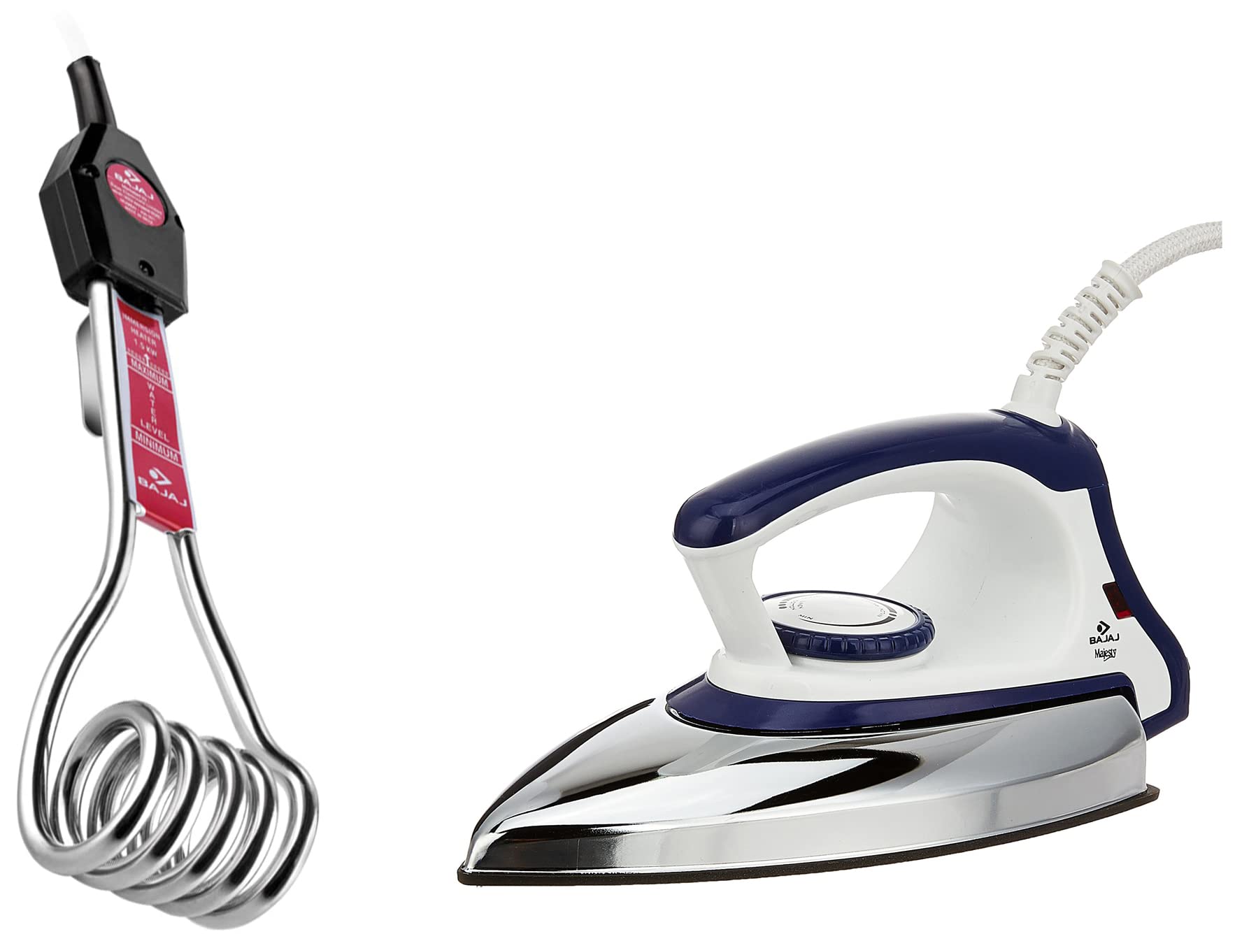 Bajaj 1500-Watt Immersion Heater with 16A Plug Type & Majesty DX 11 1000-Watt Dry Iron (Blue/White) Combo-image-44