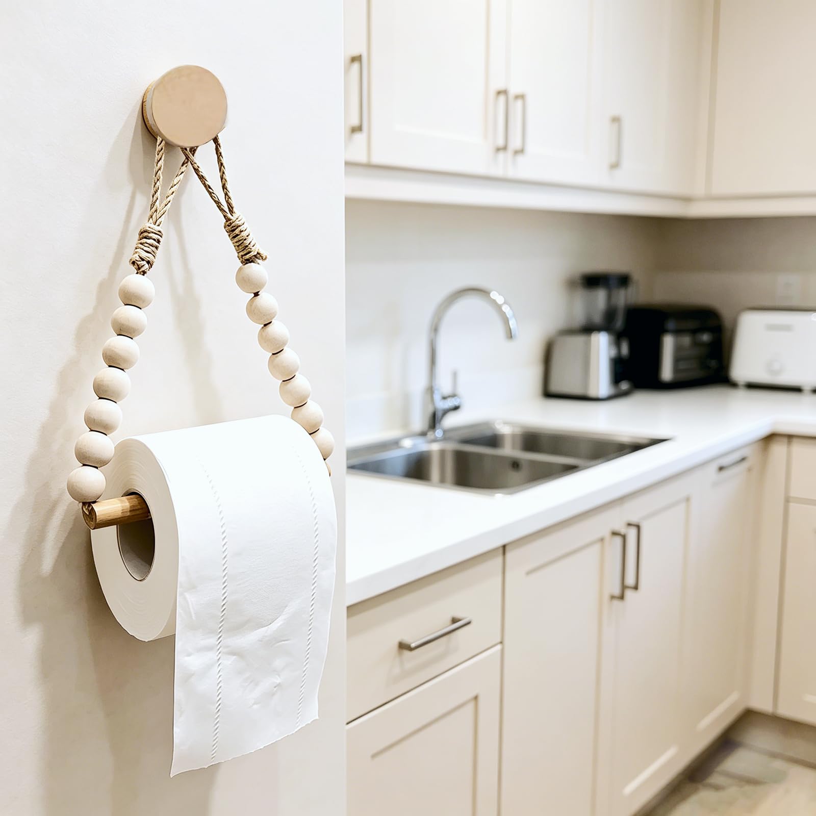 Bathroom Toilet Paper Holder Wooden Bead Toilet Roll Holder Hanging Toilet Paper String Holder (Wood Color) — Amazon image 4