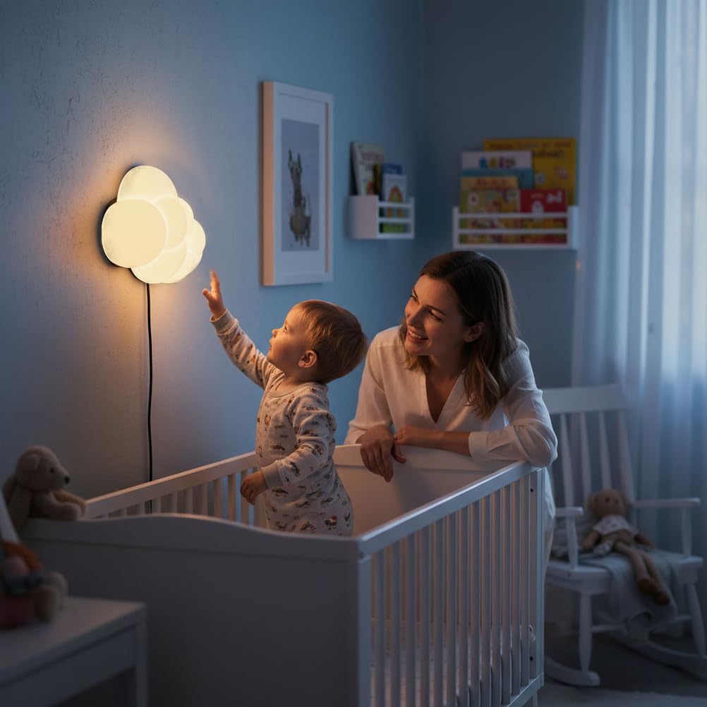 EaEa LED Wandlampe Kinderzimmer mit Stecker und Schalter Innen Wandleuchte Wolke mit Kabel 3 Farben Einstellbar Kinder Nachttischlampe 12W Wandbeleuchtung für Junge Mädchen Zimmer Deko Nachtlicht