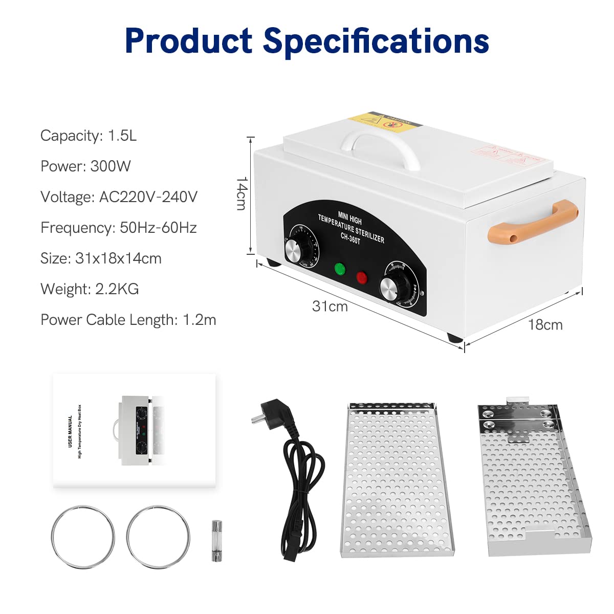 Xverycan 300W Esterilizador de Aire Caliente Desinfección, 200℃ Esterilizador de Calor Seco de Alta Temperatura, Esterilizadores Pequeños para Herramientas de Uñas, Herramientas Cosméticas
