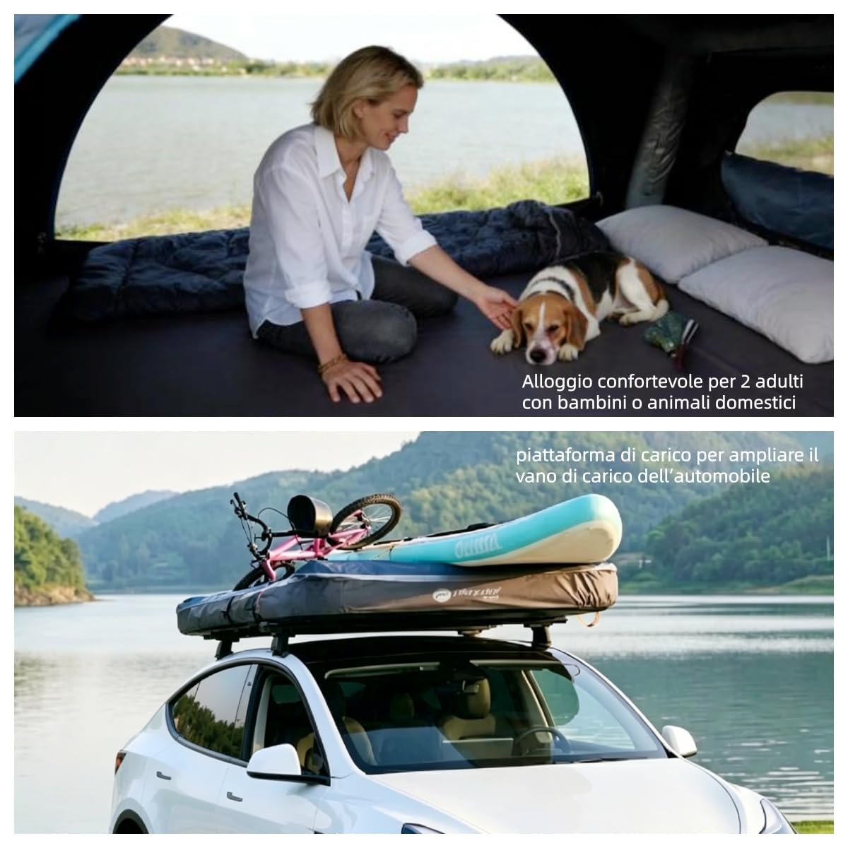 TentHome Tenda da Tetto Auto 2-3 Posti, Tenda Gonfiabile da Campeggio per Auto sul Tetto per SUV Jeep Van Furgone Roulotte Pick up, Facile da Montare, Portatile, Impermeabile, Anti UV