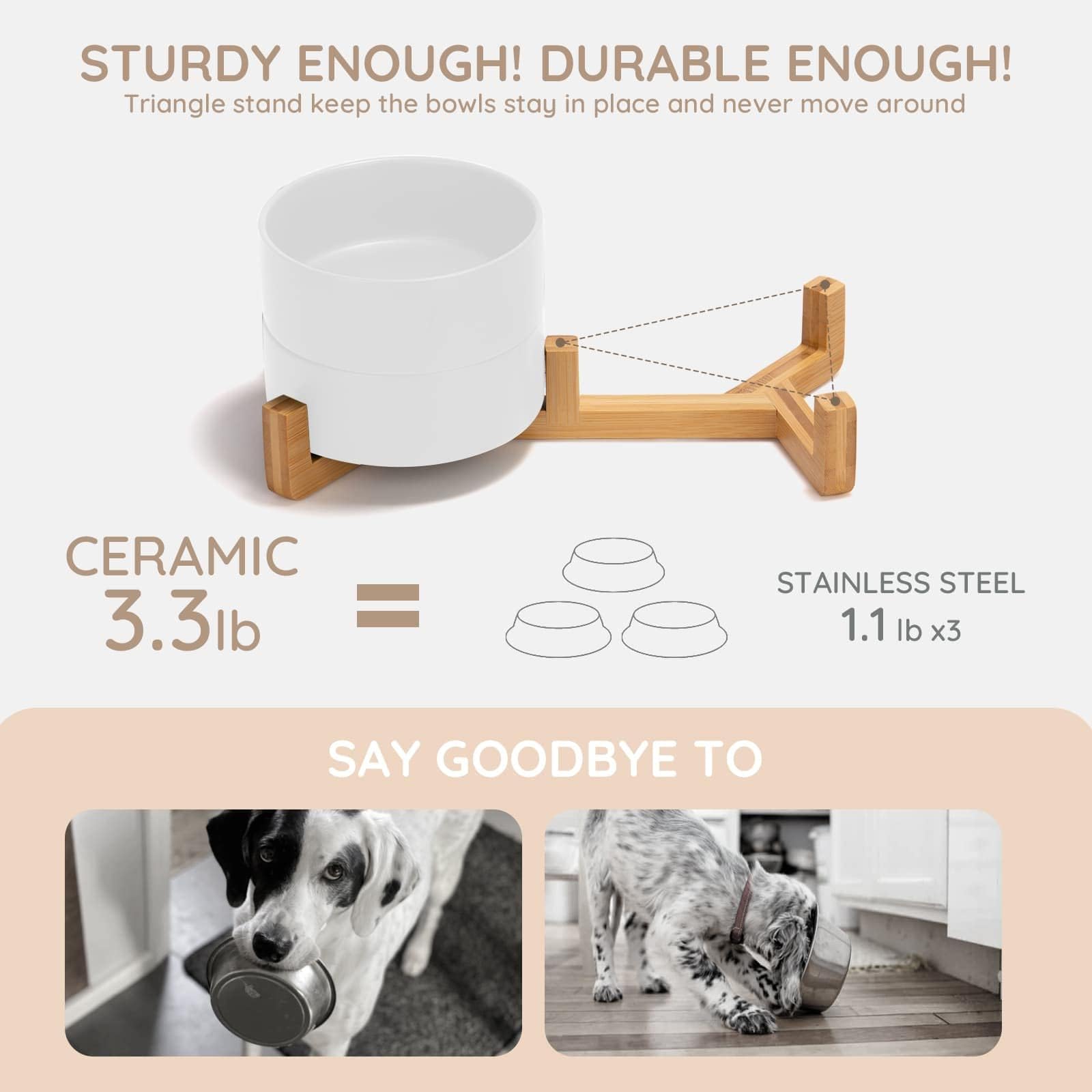 Cuenco for Perros y Gatos con Soporte de Madera, antiderrames, cerámica, for Comida Agua, for pequeños, Gris Grande